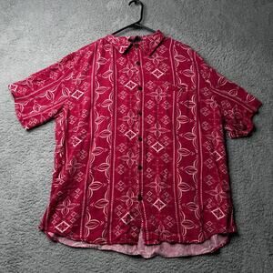Tanoa Shirt Adult 2X Red Hawaiian Short Sleeve Button Up
